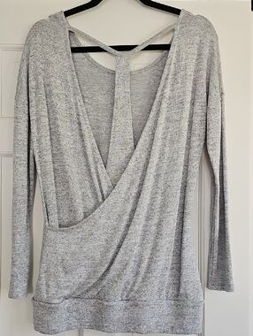 Athleta Light Blue Marled Open-Back Sweater